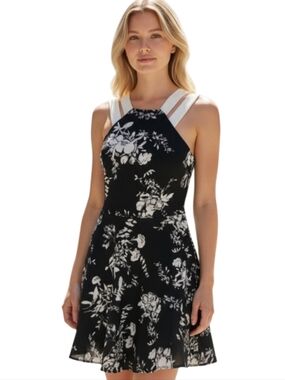 B Darlin Black White floral Strapy Sleveless Mini dress Preppy Formal Wedding